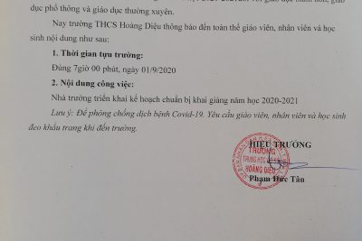 LỊCH TỰU TRƯỜNG NĂM HỌC 2020-2021